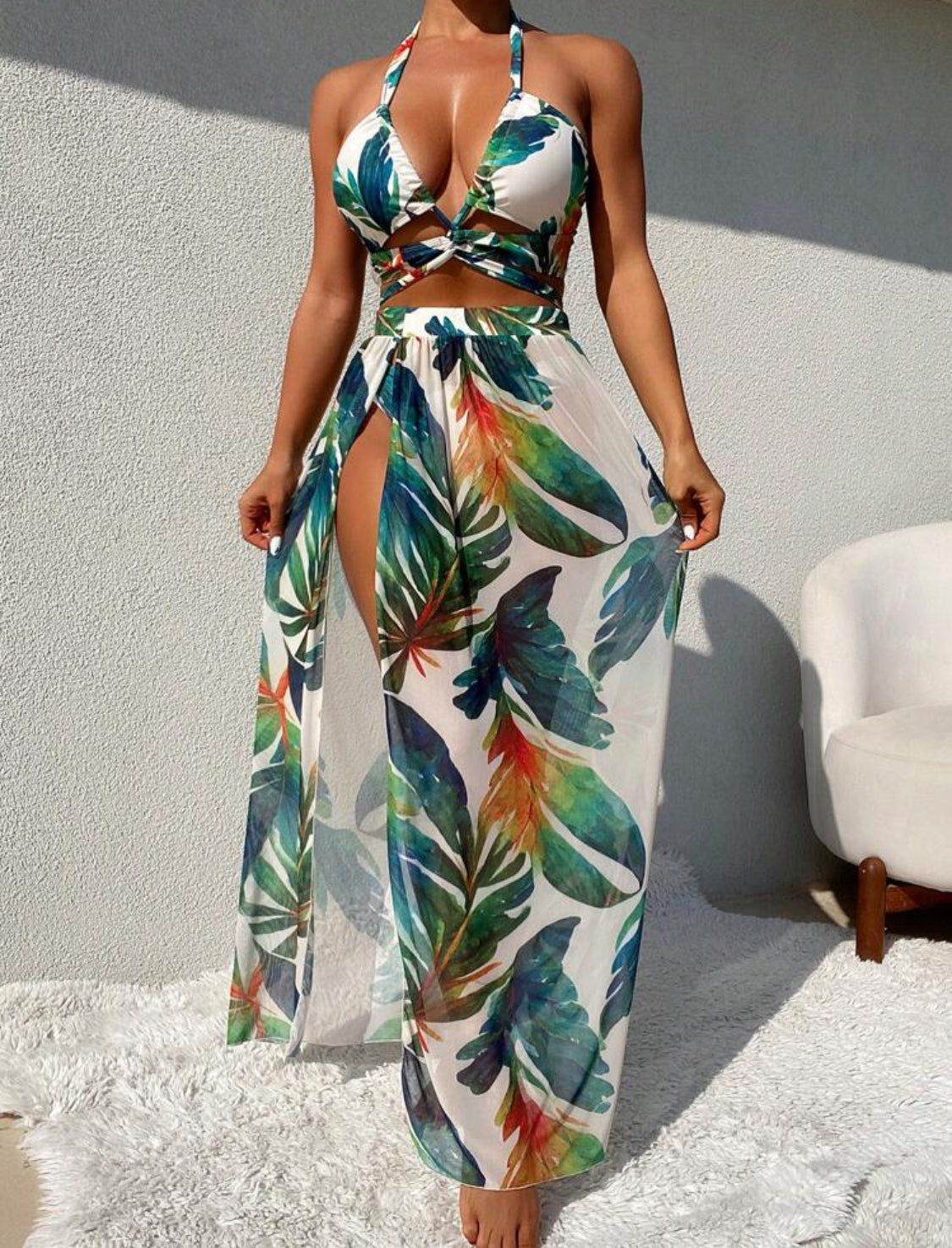 Plant Printed Bikini Set