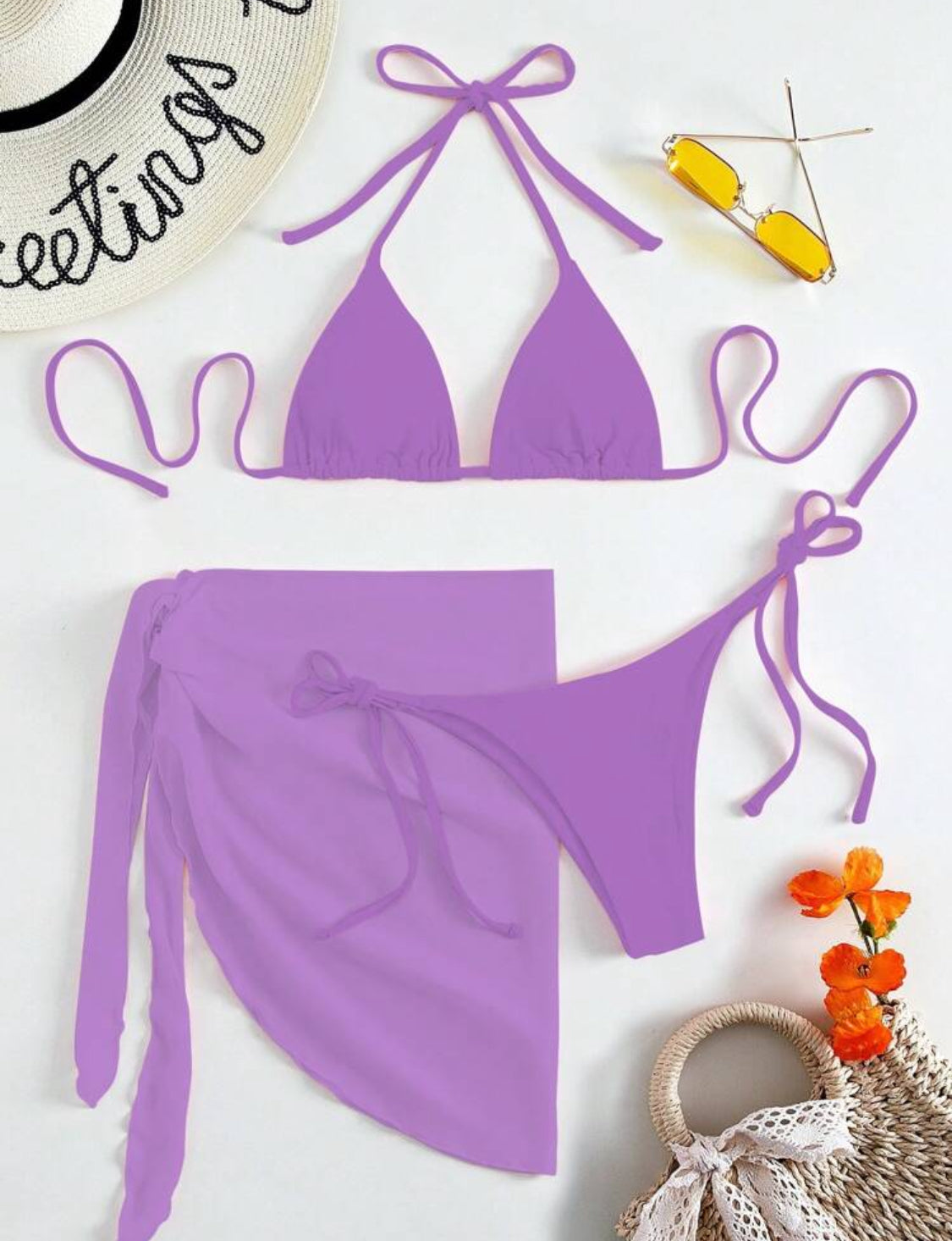 Triangle Bikini Set With Cover Up Skirt
