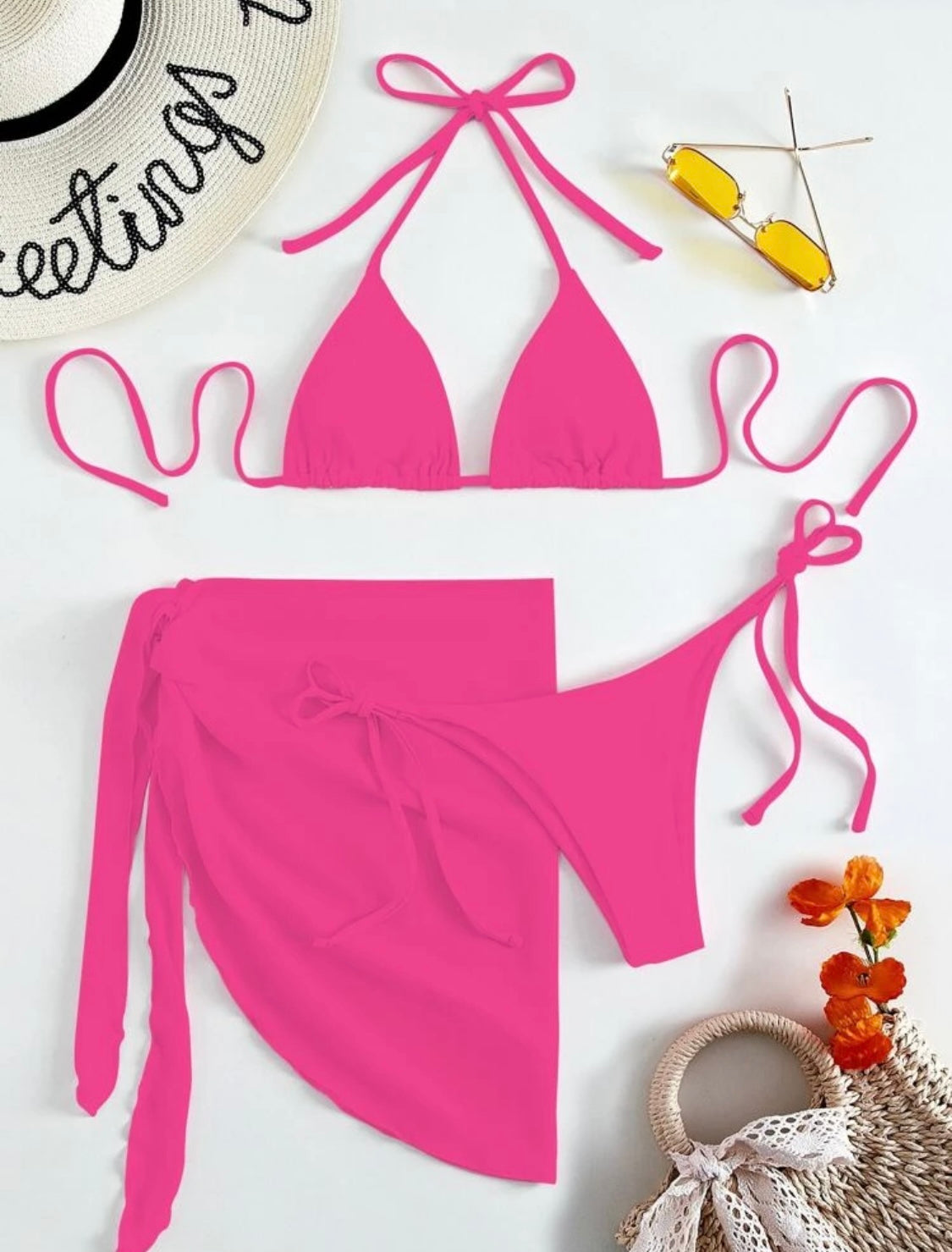 Triangle Bikini Set With Cover Up Skirt