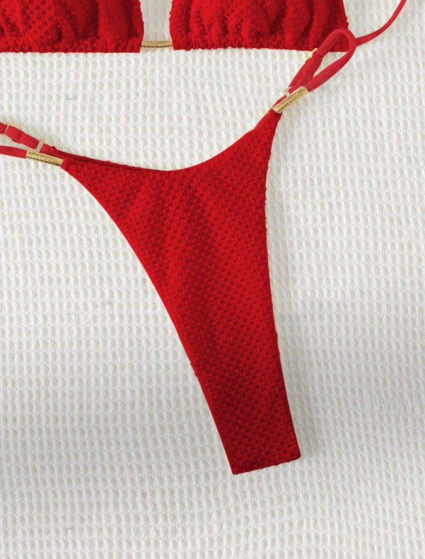 Textured Halter Tie Bikini Set