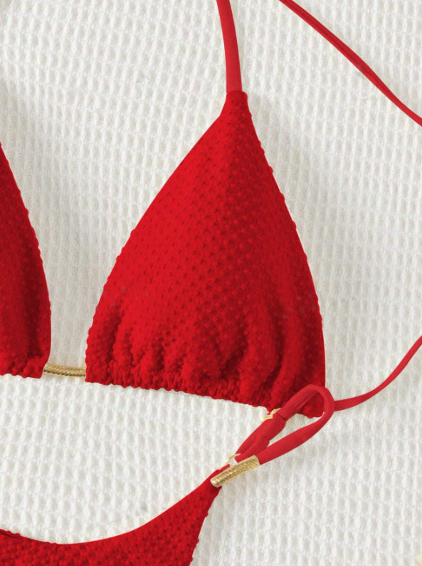 Textured Halter Tie Bikini Set