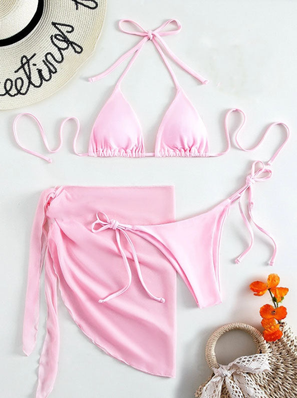 Triangle Bikini Set With Cover Up Skirt
