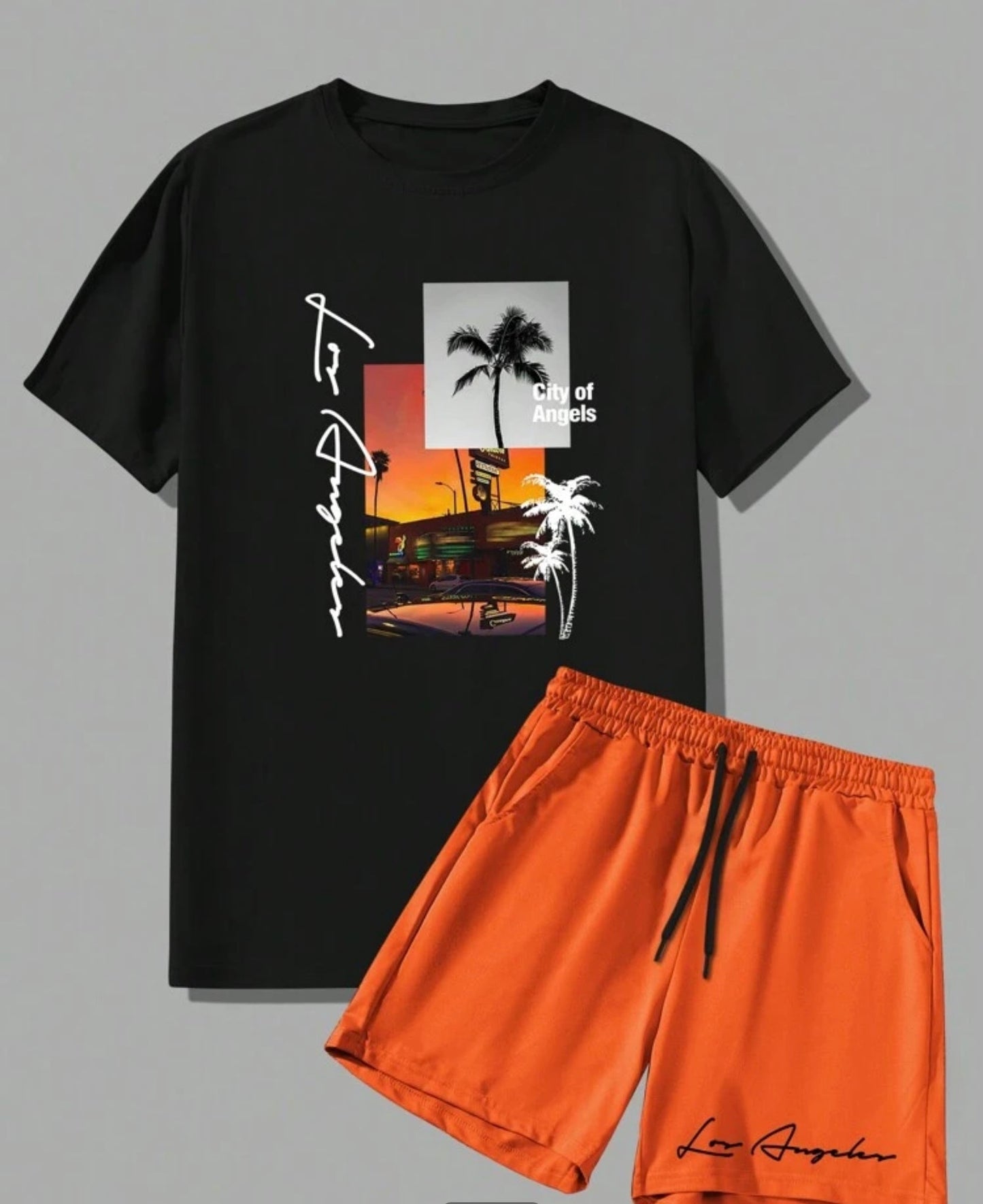 Coconut Tree Print Short Sleeve T-Shirt Set
