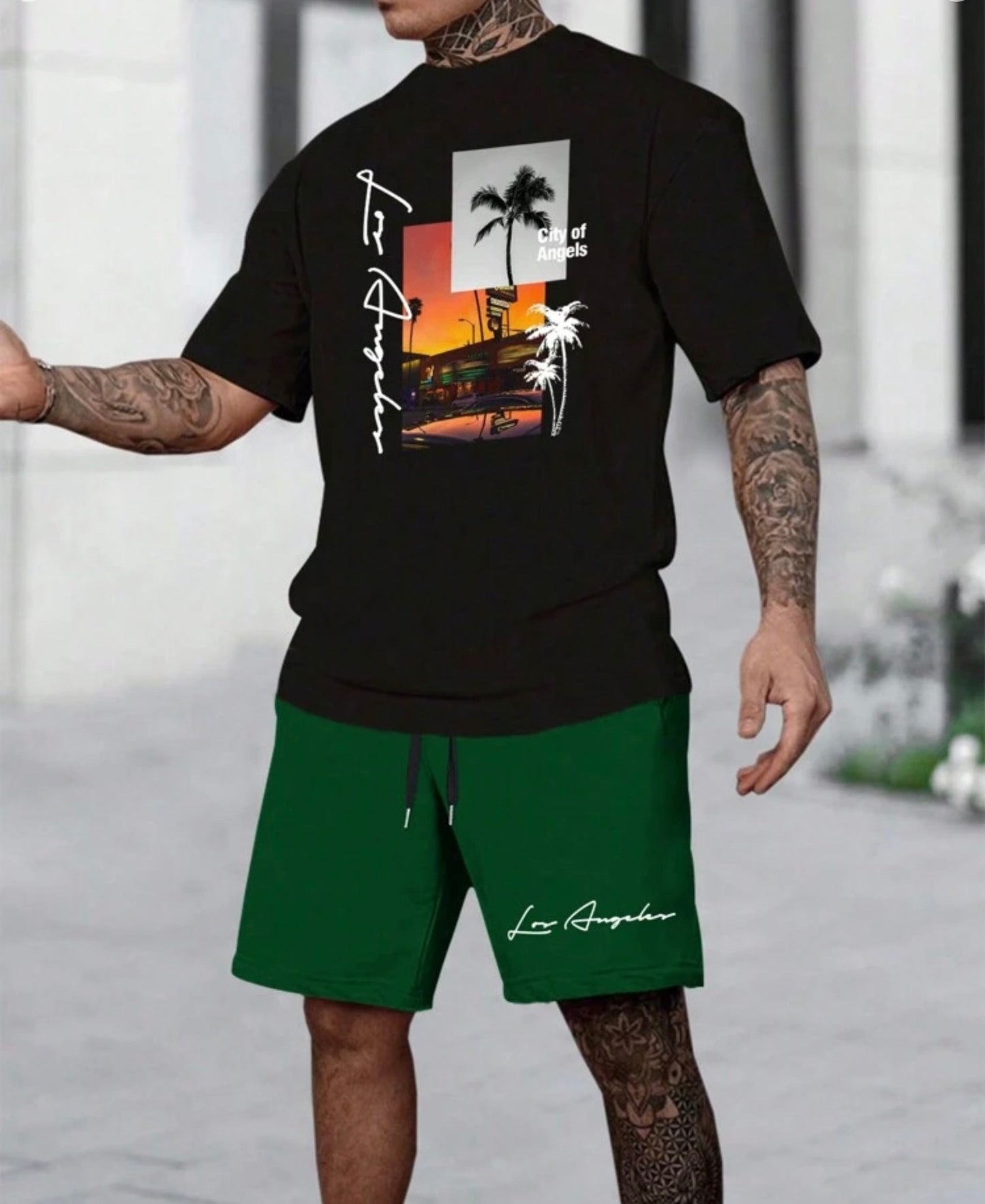 Coconut Tree Print Short Sleeve T-Shirt Set