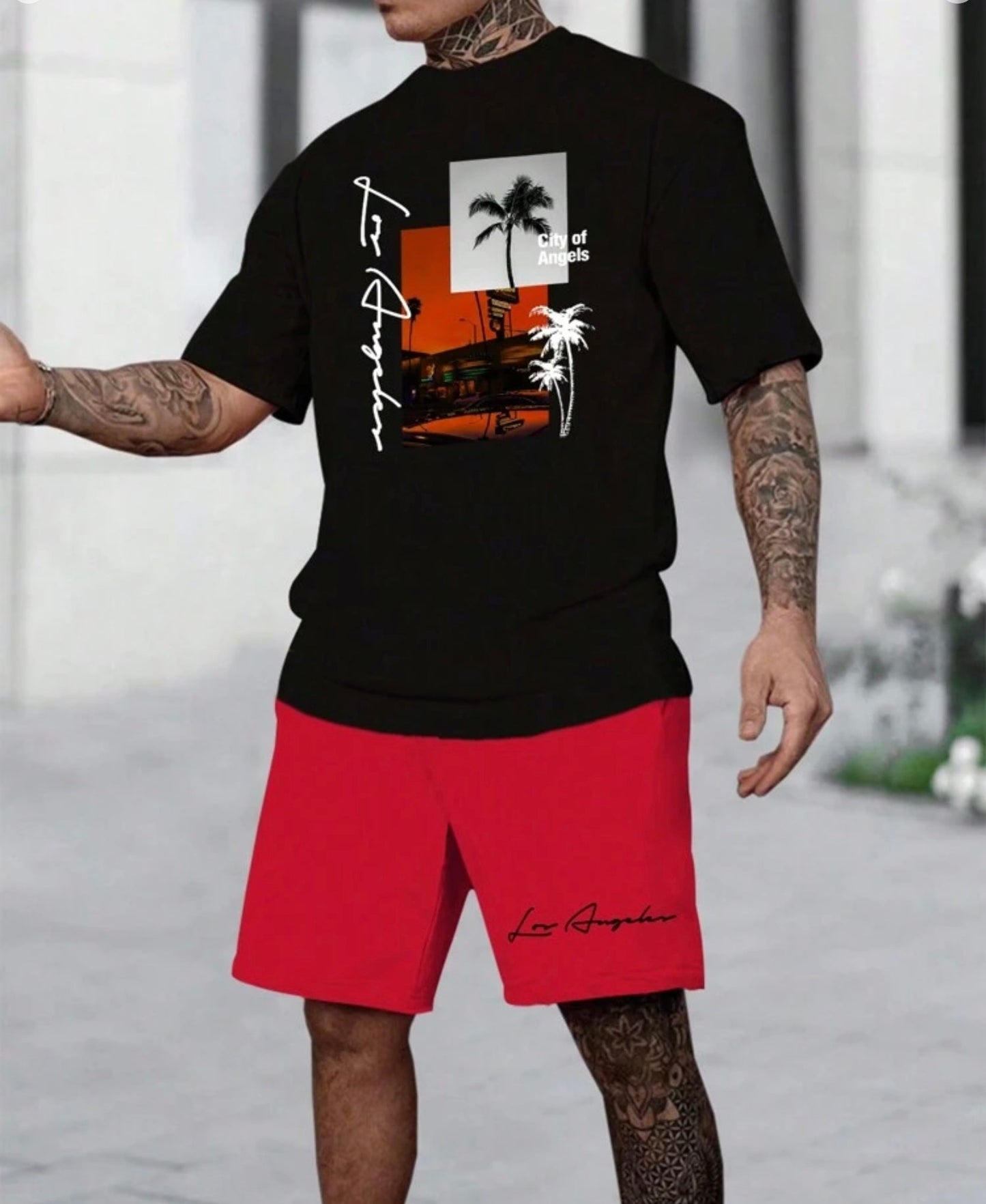 Coconut Tree Print Short Sleeve T-Shirt Set