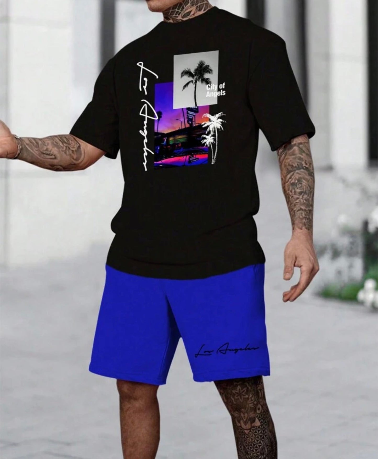 Coconut Tree Print Short Sleeve T-Shirt Set