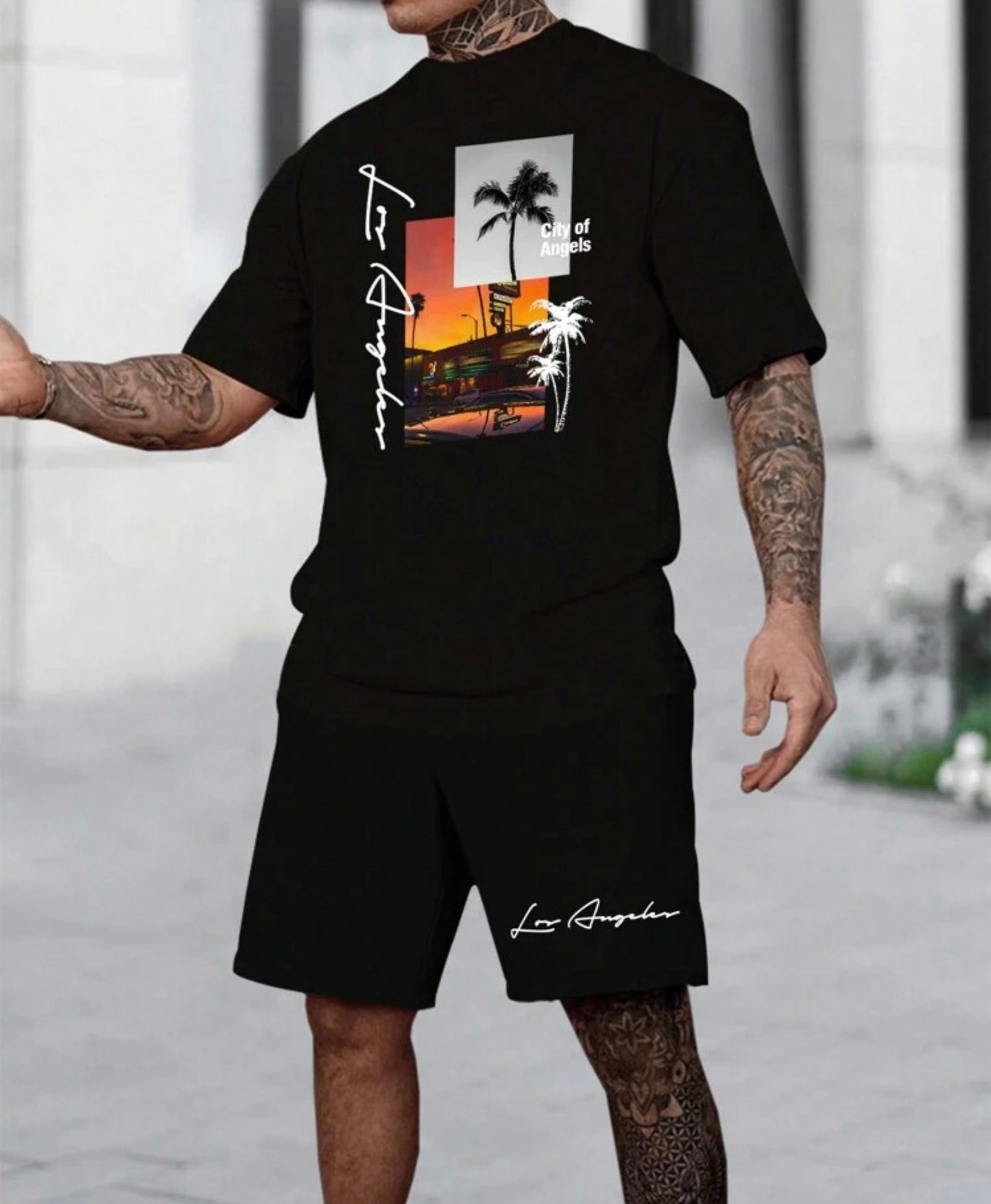 Coconut Tree Print Short Sleeve T-Shirt Set