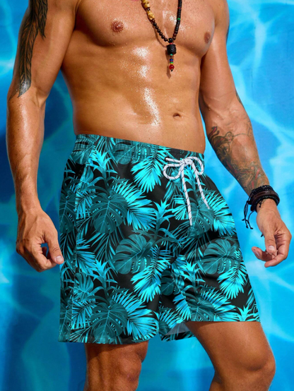 Leaf Print Beach Shorts