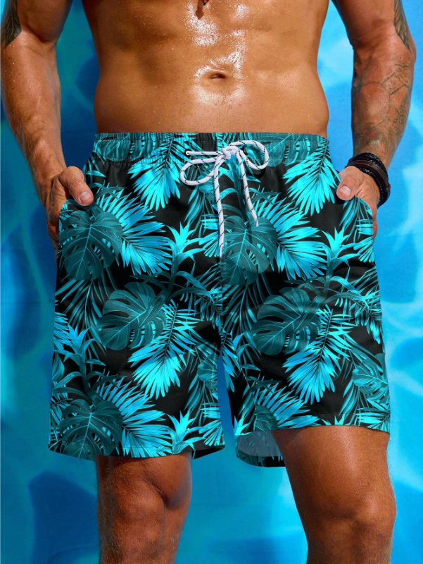 Leaf Print Beach Shorts