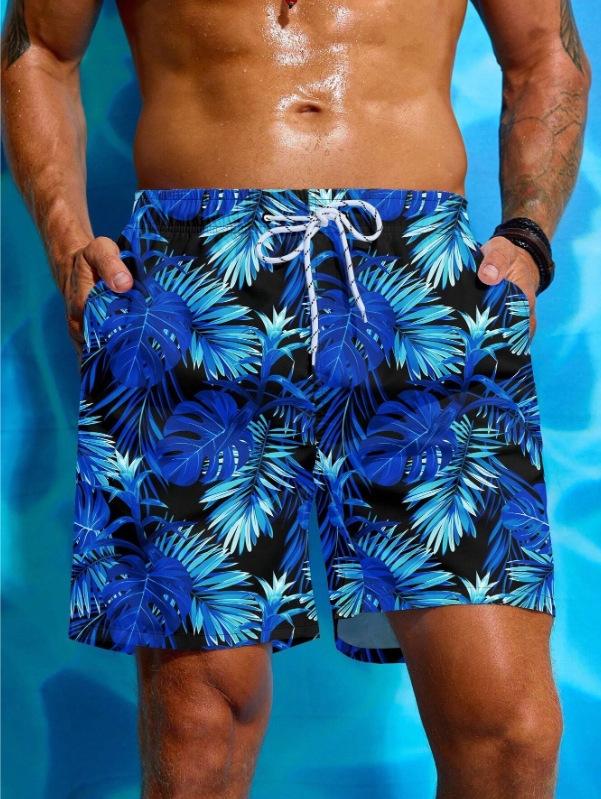 Men’s Leaf Print Beach Shorts