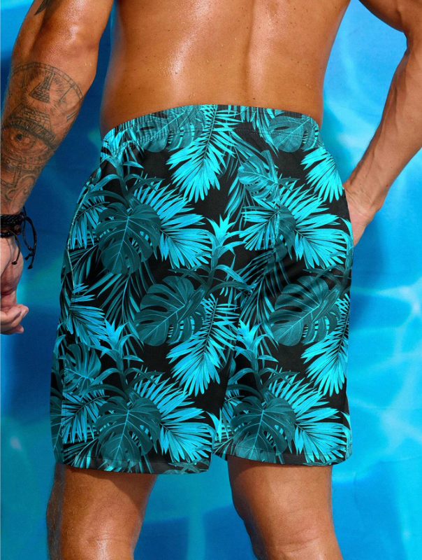 Leaf Print Beach Shorts