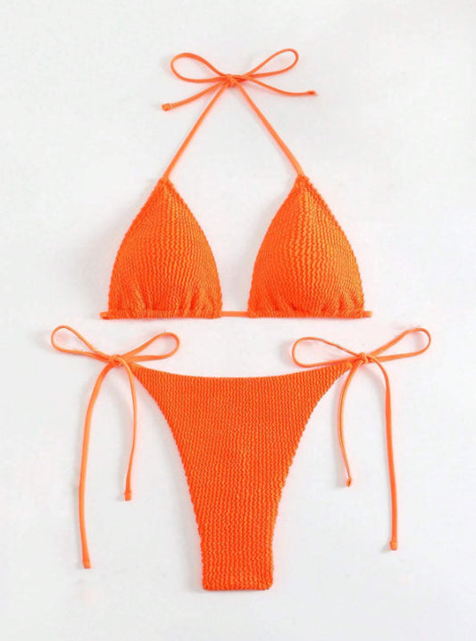 Textured Halter Neck Bikini Set