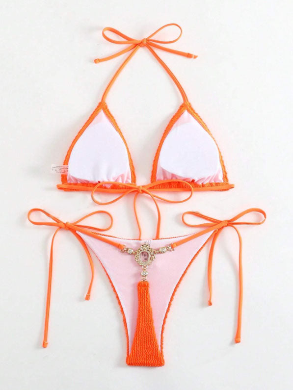 Textured Halter Neck Bikini Set