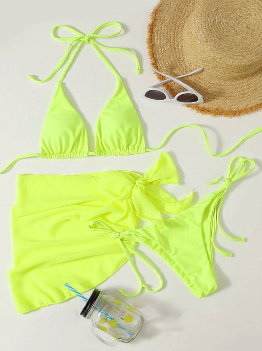 Triangle Bikini Set With Cover Up Skirt