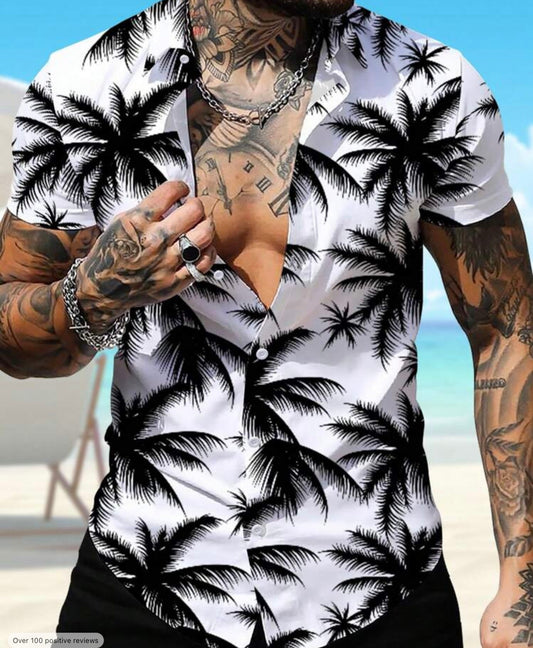 Tropical Coconut Tree Print Summer Shirt