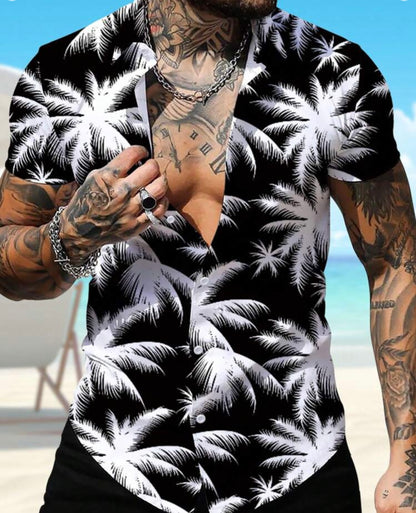 Tropical Coconut Tree Print Summer Shirt