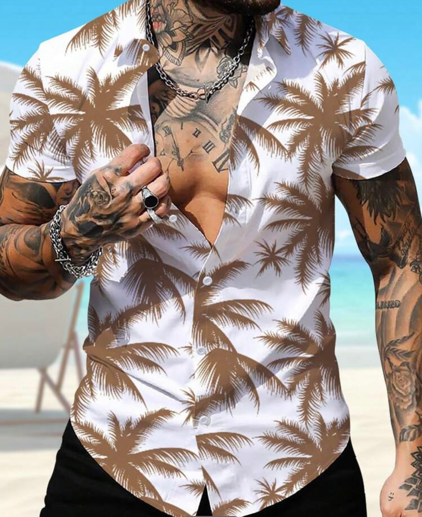 Tropical Coconut Tree Print Summer Shirt