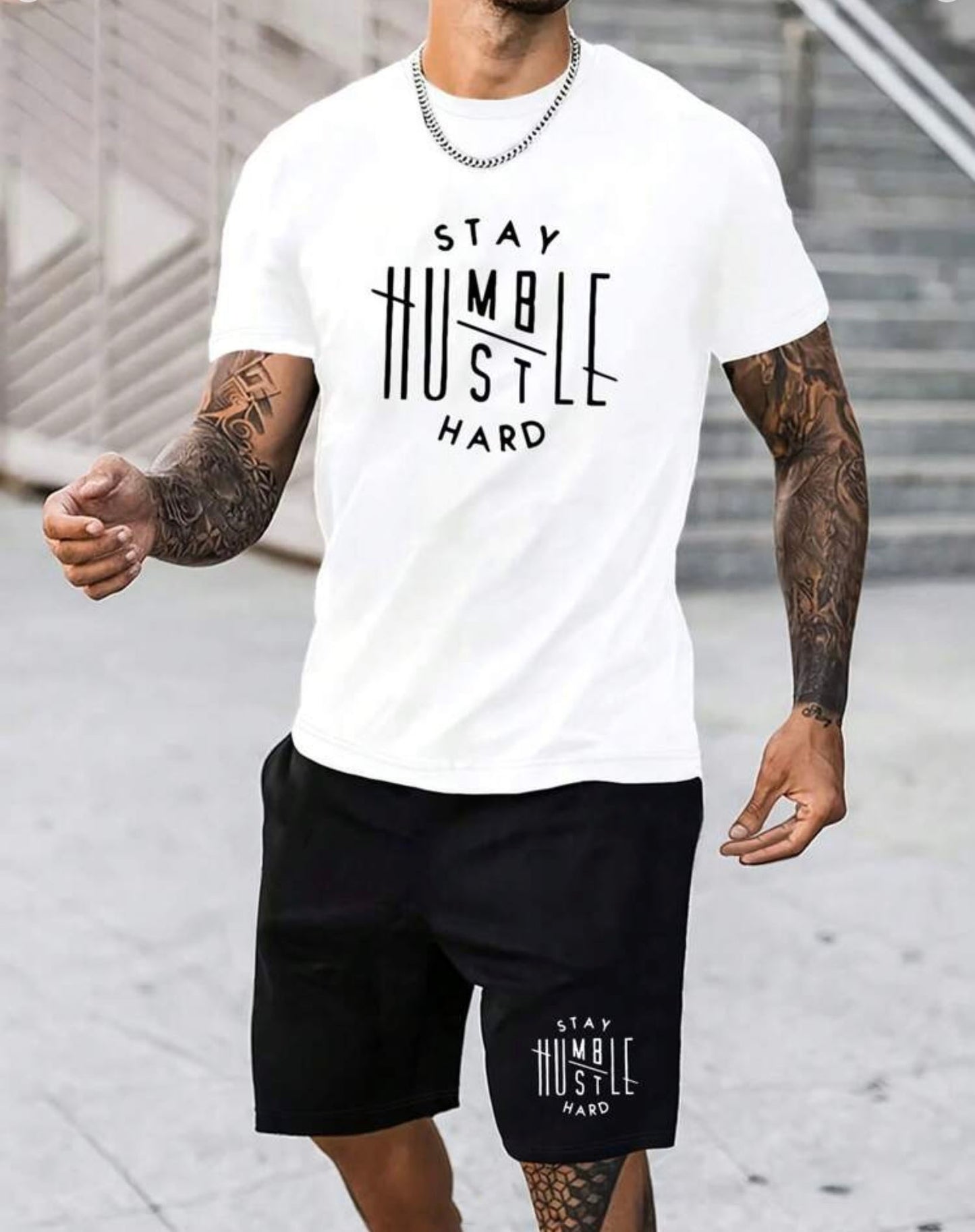 Men's Letter Print T-Shirt And Drawstring Waist Shorts Set