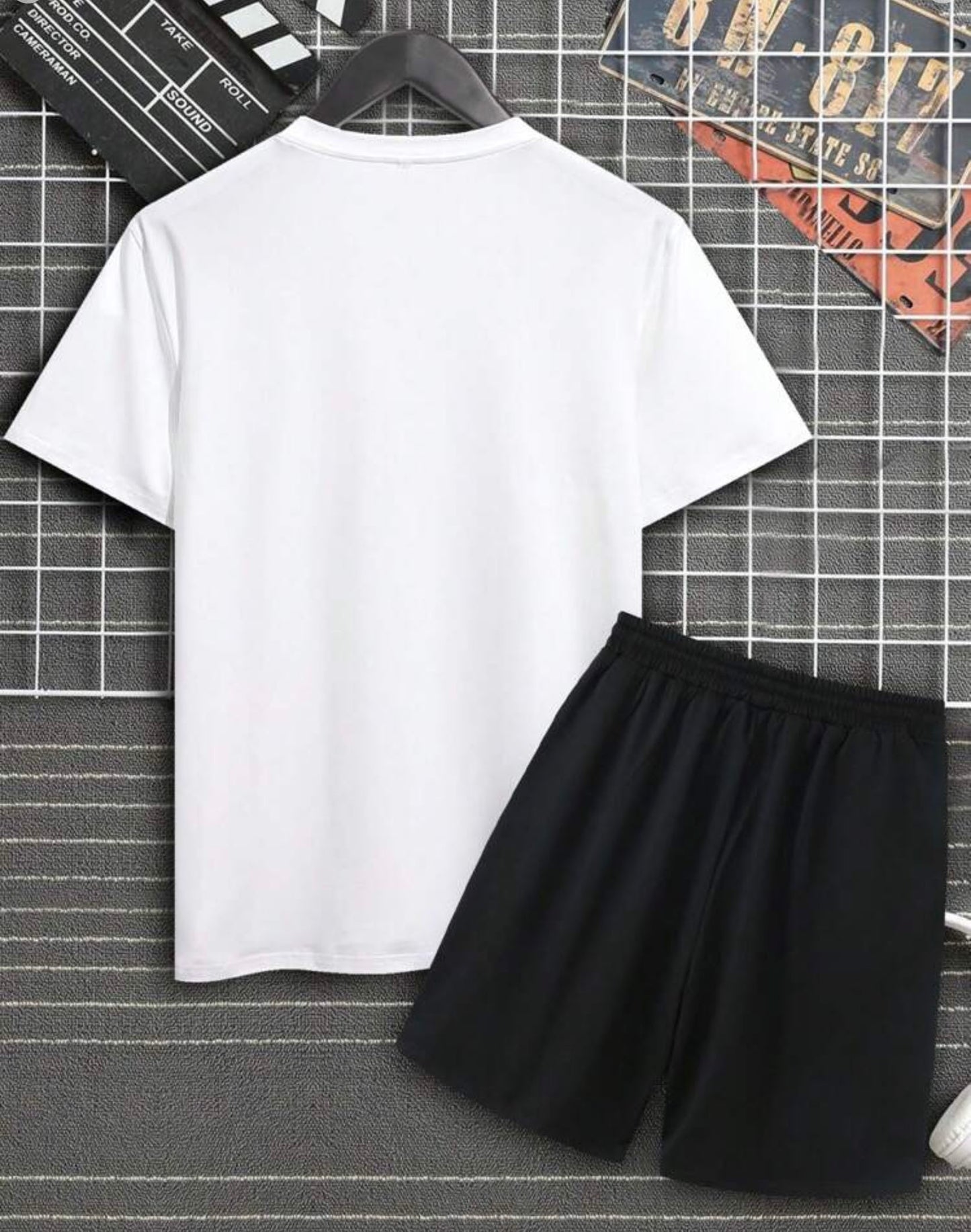 Men's Letter Print T-Shirt And Drawstring Waist Shorts Set