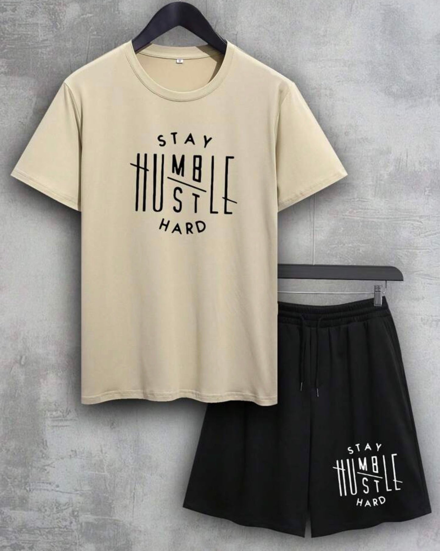 Men's Letter Print T-Shirt And Drawstring Waist Shorts Set