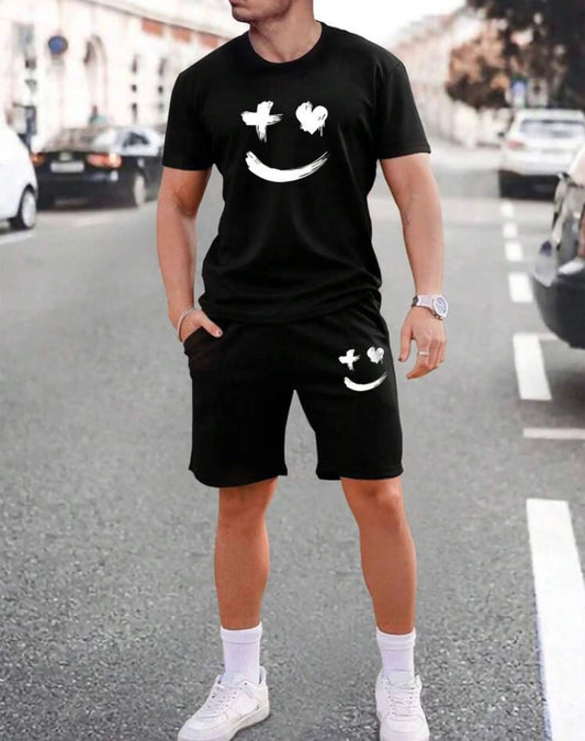 Graphic Tee & Drawstring Waist Shorts